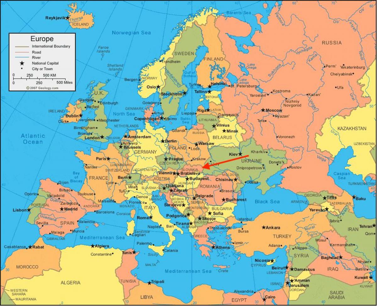 Ubicación de Eslovaquia en el mapa de Europa del Este