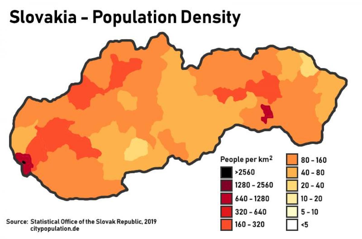 Mapa de densidad de Eslovaquia
